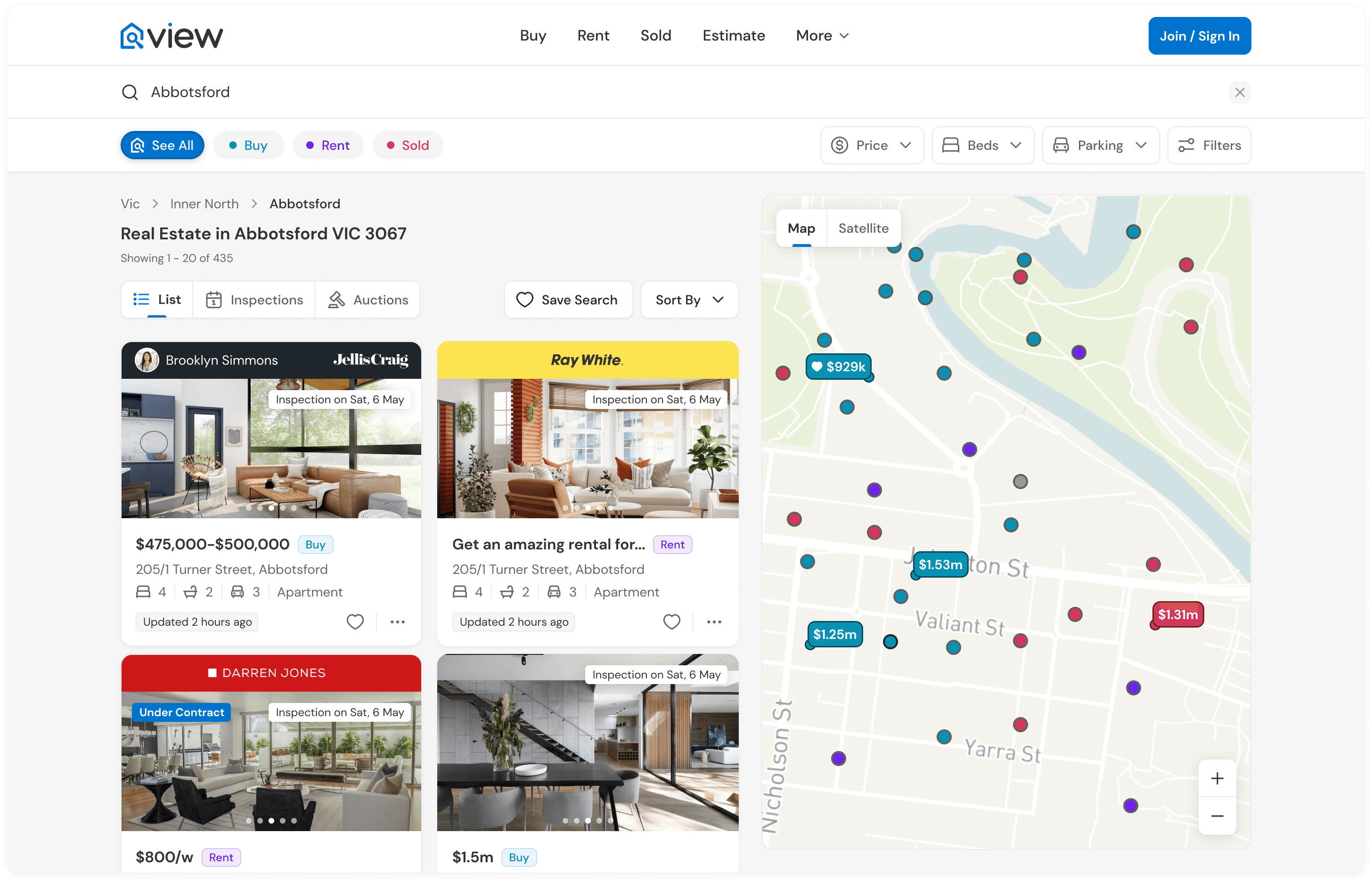 Search on desktop — the list beside a map where prices sit on the properties themselves